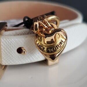 Juicy Couture White Leather Bracelet Gold Plated Puffy Heart and J Charms NWT